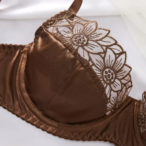 Chocolate Satin Lace Underwire Lingerie Set - Floral Lace Bra and Thong Set