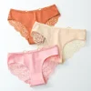Lace Trim Cotton Thong Panties (Bronze/Pink/Beige-Single)