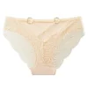 Lace Trim Cotton Thong Panties (Bronze/Pink/Beige-Single)