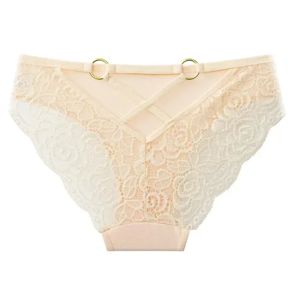 Lace Trim Cotton Thong Panties (Bronze/Pink/Beige-Single)