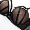 Black Mesh Panel Underwire Lingerie Set - Geometric Cutout Bra and Panty Set