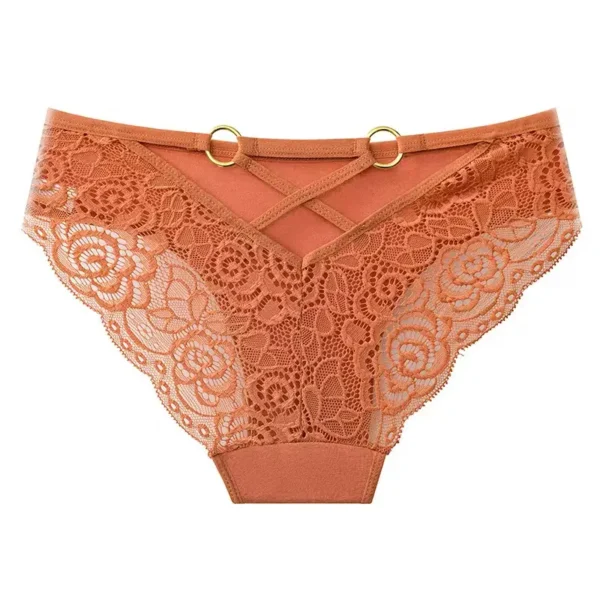 Lace Trim Cotton Thong Panties (Bronze/Pink/Beige-Single)