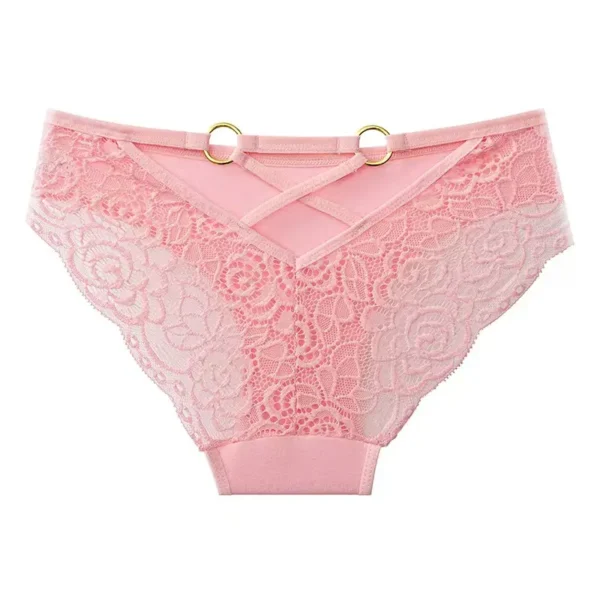 Lace Trim Cotton Thong Panties (Bronze/Pink/Beige-Single)