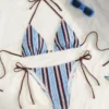 Blue Brown Stripe Halter Tie Side Bikini Set - Women’s Triangle Two-Piece Swimwear