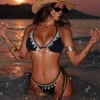 Bohemian Beaded Tassel Bikini - Black Rhinestone Embellished Two-Piece Swimwear for Beach & Vacation