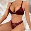 Lace Cross-Strap Bikini Set - Burgundy Sexy Lace Two-Piece Swimwear with Crisscross Back