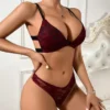 Lace Cross-Strap Bikini Set - Burgundy Sexy Lace Two-Piece Swimwear with Crisscross Back